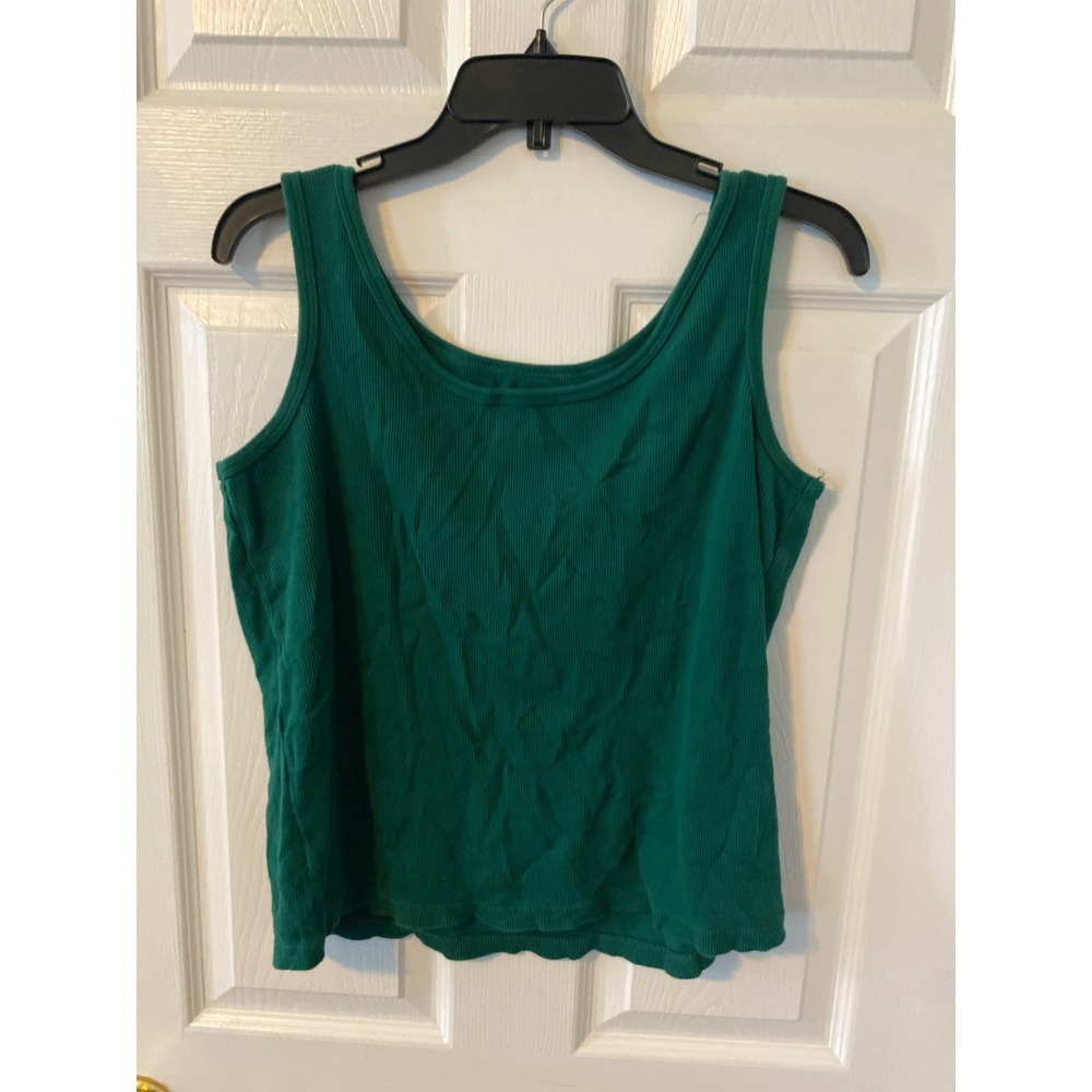 St. Johns Bay Classic Tank Top Womens XL Green Ribbed Knit Scoop Neck Sleeveless